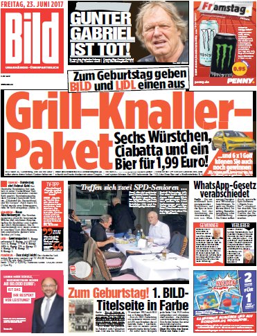 Bild-Zeitung vom 23.06.2017 Bild-Zeitung vom 23.06.2017