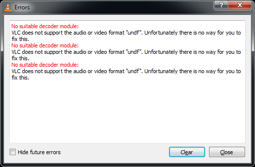 undf video format vlc