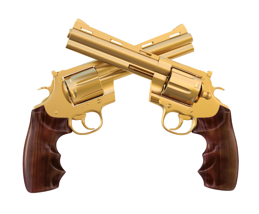 Gold guns. Magnum 357 револьвер Gold. Ковбойский револьвер золотой. Два револьвера.